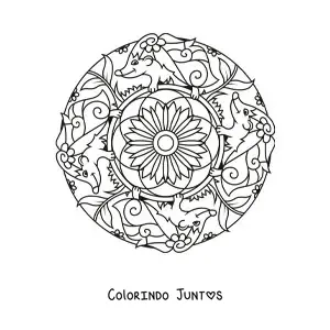 Desenho para colorir de mandala de porcos-espinhos