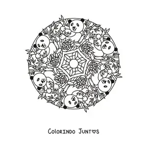 Desenho para colorir de mandala de pandas