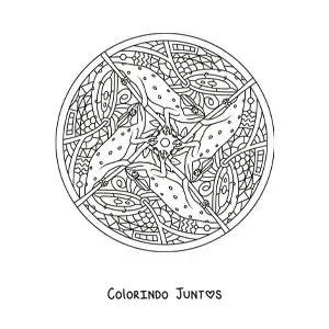 Desenho para colorir de mandala de iguanas