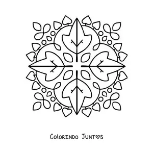 Desenho para colorir de mandala com folhas de outono