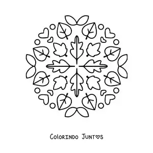 Desenho para colorir de mandala com folhas de outono