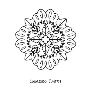 Desenho para colorir de mandala com folhas de outono