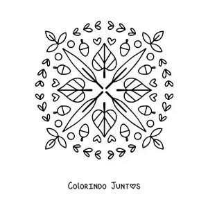 Desenho para colorir de mandala com folhas de outono
