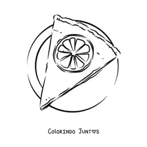 Desenho para colorir de um pedaço de torta de limão em um prato