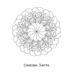 Desenho para colorir de mandala de flores e folhas