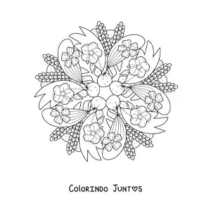 Desenho para colorir de mandala de flores e folhas fácil