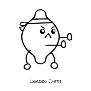 Desenho para colorir de um limão animado vestido de caratê