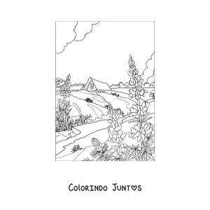 Desenho para colorir de paisagem de uma casa no campo