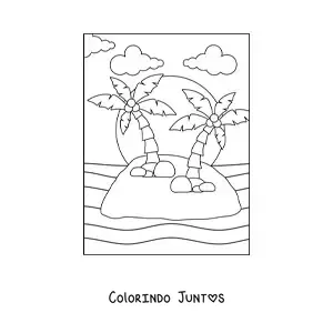 Desenho para colorir de uma ilha com duas palmeiras