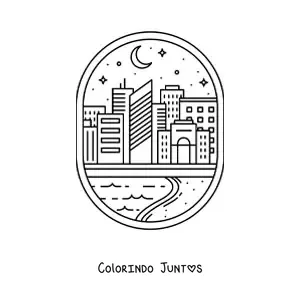 Desenho para colorir de cidade com rio