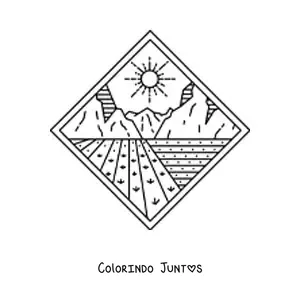 Desenho para colorir de paisagem rural com plantacao