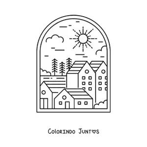 Desenho para colorir de uma cidade pequena