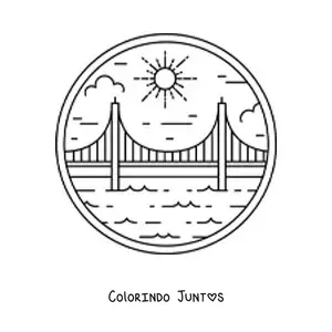 Desenho para colorir de uma ponte sobre um lago