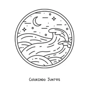 Desenho para colorir das ondas do mar a noite