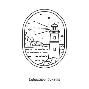 Desenho para colorir de paisagem do mar com farol
