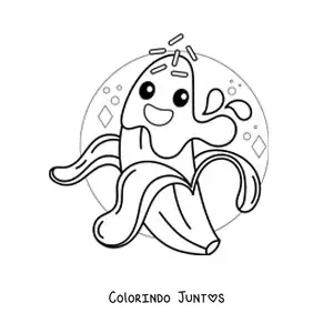 Desenho para colorir de uma banana animada sorridente coberta de chocolate