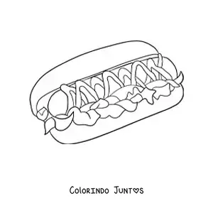 Desenho para colorir de cachorro-quente com alface e molhos
