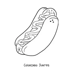Desenho para colorir de cachorro-quente grande com molhos