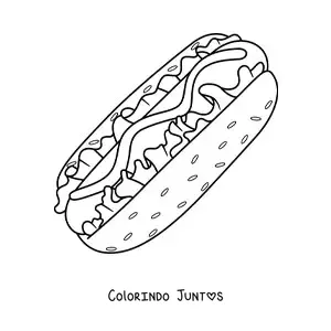 Desenho para colorir de cachorro-quente grande com alface e molho