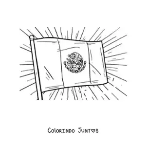 Desenho para colorir de uma bandeira do Mexico tremulando em um mastro
