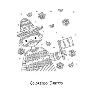 Desenho para colorir de um homem segurando a bandeira do Mexico sem brasao