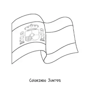 Desenho para colorir da bandeira da Espanha com brasao tremulando