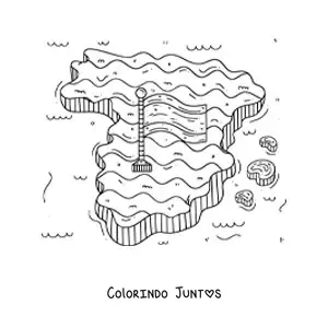 Desenho para colorir da bandeira da Espanha sem brasao sobre um mapa
