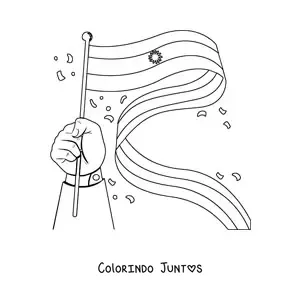 Desenho para colorir de uma mao segurando a bandeira da Argentina tremulando