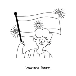 Desenho para colorir de um menino segurando a bandeira da Argentina