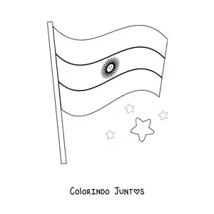 Desenho para colorir da bandeira da Argentina tremulando em um mastro