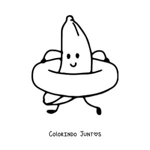 Desenho para colorir de uma banana animada com uma boia de praia