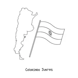 Desenho para colorir da bandeira da Argentina ao lado de um mapa