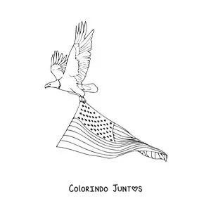 Desenho para colorir de uma aguia carregando a bandeira dos Estados Unidos