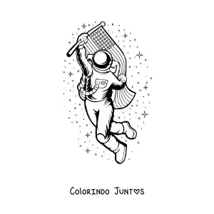 Desenho para colorir de um astronauta com a bandeira dos Estados Unidos