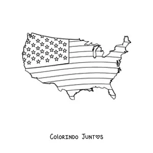 Desenho para colorir da bandeira dos Estados Unidos em um mapa