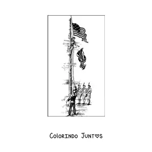 Desenho para colorir dos revolucionarios trocando a bandeira da Inglaterra pela dos Estados Unidos