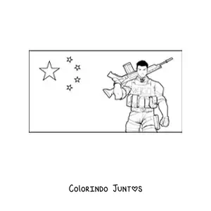 Desenho para colorir da bandeira da China com um soldado