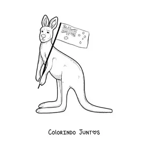Desenho para colorir de um canguru com a bandeira da Austrália
