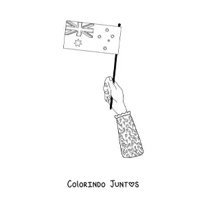 Desenho para colorir de uma mão segurando a bandeira da Austrália
