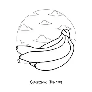 Desenho para colorir de um cacho de bananas com o céu ao fundo