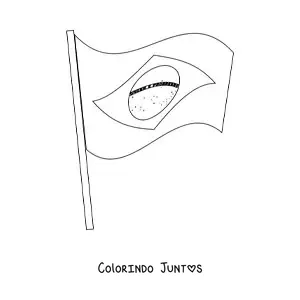 Desenho para colorir da bandeira do Brasil tremulando em um mastro
