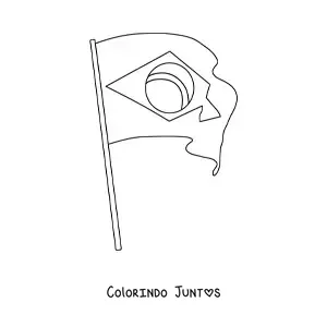 Desenho para colorir da bandeira do Brasil em um mastro