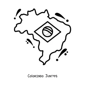 Desenho para colorir da bandeira do Brasil no mapa