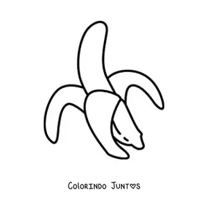 Desenho para colorir de uma banana com meia casca inclinada para a esquerda