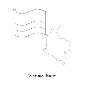Desenho para colorir da bandeira da Colômbia junto a um mapa