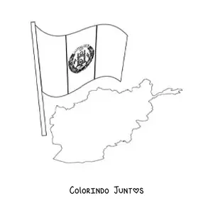 Desenho para colorir da bandeira do Afeganistão junto a um mapa