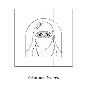 Desenho para colorir da bandeira do Afeganistão com uma mulher com o rosto coberto