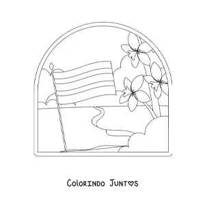 Desenho para colorir da bandeira da Costa Rica em paisagem com a flor nacional
