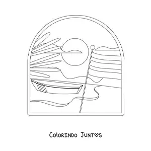 Desenho para colorir da bandeira da Costa Rica em paisagem com praia