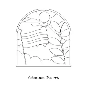 Desenho para colorir da bandeira da Costa Rica em paisagem com vulcão